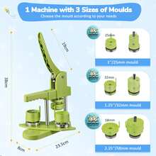 DOYFAY Multi-Size Button Maker Badge Machine (25+32+58mm) – Includes Metal Pin Back Button Sets, Molds, Plastic Washer & Round Paper Cutter - 綠色 - 查看 3