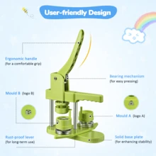 DOYFAY Multi-Size Button Maker Badge Machine (25+32+58mm) – Includes Metal Pin Back Button Sets, Molds, Plastic Washer & Round Paper Cutter - 綠色 - 查看 4