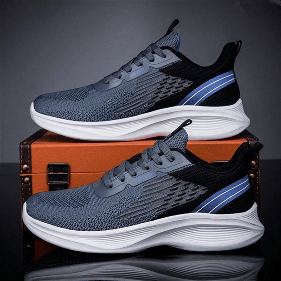 Scarpe da corsa traspiranti in maglia per uomo, scarpi sportivi confortevoli con suola morbida e allacciate, adatte per jogging all'aperto