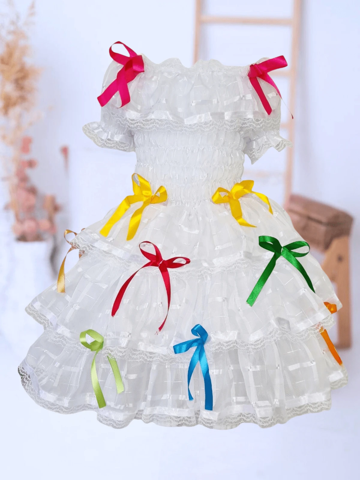Country Dress Little Bride Bride Junina Party White Children's Youth Borboletinhas Kids - 白色 - 查看 1