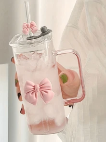 1 件（350 毫升/11.83 盎司）方形蝴蝶结玻璃杯带手柄，透明手柄南瓜杯，经典马克杯，茶杯，果汁杯，咖啡杯，牛奶杯，水杯，水果杯，汤杯，适用于厨房、餐厅、派对、万圣节、户外派对、返校用品 - 彩色 - 查看 1