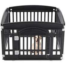 Black Foldable Pet Playpen For Dogs & Cats – Indoor/Outdoor Use, 4/6 Panels With Door, Bite-Proof & Safe Plastic, Secure Play Space For Small/Medium Pets