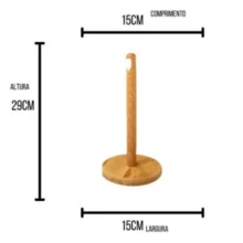 Suporte de Mesa Porta Papel Toalha Organizador Cozinha Madeira Luxo Suporte Para Mesa - Marrom Claro - Visão 3