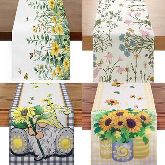 1 Pc Watercolor Wildflower Table Runners,Seasonal Summer Kitchen Dinning Table Decoration For Indoor Outdoor Birthday Home Party Decor