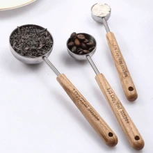 1 PIEZA/Cuchara medidora de café vintage, cuchara medidora de café molido de acero inoxidable con mango de madera largo, cuchara medidora metálica para medir té, café, miel. Vuelve a la escuela. - Marrón - Ver 4