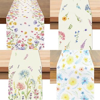 1 Pc Watercolor Flowers Table Runner,Wild Floral Flowers Farmhouse Rustic Kitchen Dinning Decor,Seasonal Indoor Outdoor Festive Events Wedding Anniversary Party Holiday Home Decor