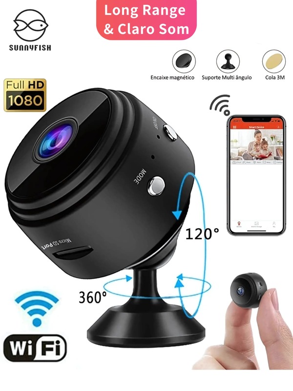 Câmera de Segurança A9 WiFi - Grava em HD, Compatível com Cartão MicroSD, Suporte Incluso