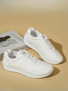 حذاء رياضي نسائي مسطح، جلد قابل للتنفس ذو نعل طري خفيف الوزن لركض ،أحذية سهلة الارتداء للياقة والموضة مناسب لجميع الفصول - أبيض - مشاهدة 3