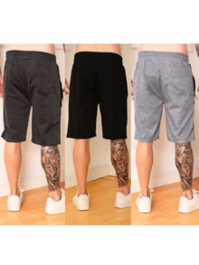 Kit 2 peça de bermuda moletom masculino  com ziper /Cintura elástica entre  3 cores aleatório 2 peça - Multicolorido - Visão 2