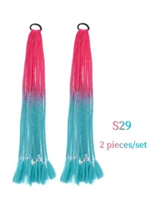 2-Pack Handwoven Colored Ponytail Wig 24-Inch Rubber Band Colored Braid Hair Extensions Ladies Party Role Play Holiday Dress Stage Show Accessories Three-Strand Braid Wig - S29 - 查看 5