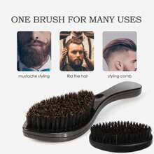 2pcs Men's 360 Degree Wavy ABS Plastic Black Oval Wooden Beard Brush Set, Beard & Hair Styling Tool, Grooming Cleaning Brush