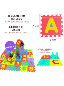 Tatame De EVA Educativo Infantil Numeros e Letras Brinquedo C/36 Peças