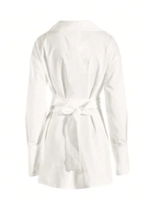 ELVA 女士性感优雅返校纯色落肩长袖单排扣束腰上衣，生日派对婚礼情人节长袖衬衫，情人节和新年