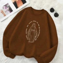 Unisex Cold Weather Top CREW NECK Without Hood Our Lady Print Christian Catholic Devotion Look - 黑色 - 查看 5
