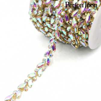 Perlon Joon 1码叶子干净玻璃水晶链水钻装饰银水晶链装饰婚纱配饰