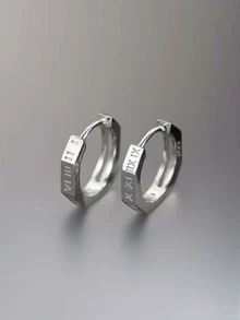 Brincos masculinos de titânio ousados - 2 argolas geométricas ousadas com borda de algarismos romanos, joias góticas e Y2K, presentes para pais, formaturas e mês do orgulho (aço preto)