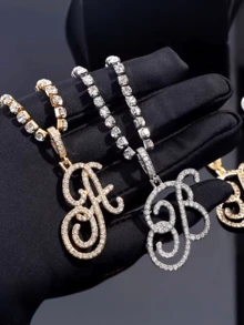 字母银项链，可爱A-Z艺术手写体字母水晶链项链，女士款 – 闪亮镶钻字母吊坠首饰，嘻哈风格，送给爱首饰女孩的完美礼物，字母项链，情人节礼物，狂欢节礼物