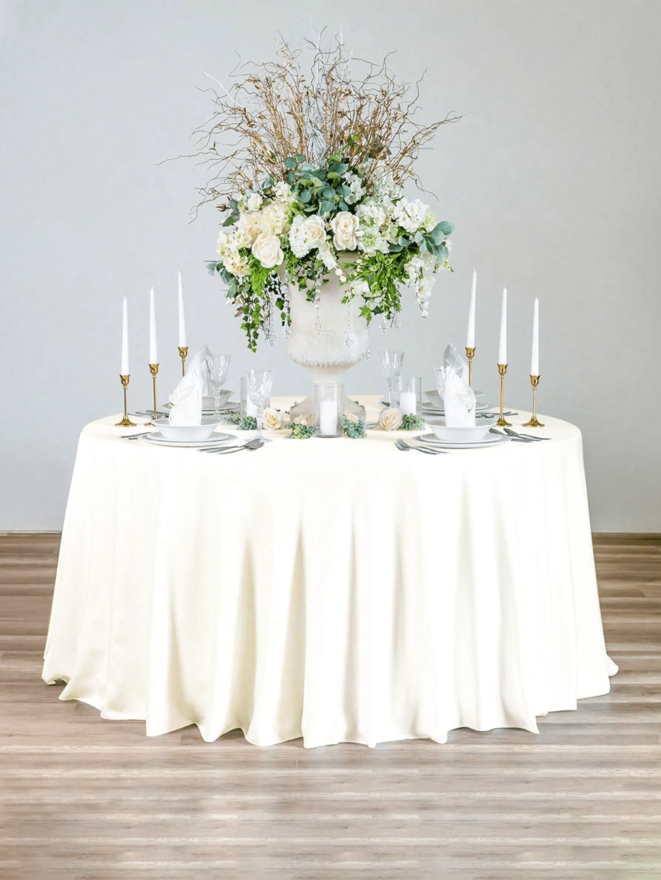 1pc Milky White Satin Round Tablecloth, Solid Color Smooth Fabric Table Cloth ,Wedding Happy Birthday Party Banquet Party Events 2025 New Year Party Home Decor Room Decor Table Decor Restaurant Decor Silky Smooth Washable Table Cover Table Runner, Perfect For Holiday Celebrations