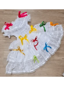 Country Dress Little Bride Bride Junina Party White Children's Youth Borboletinhas Kids - 白色 - 查看 6