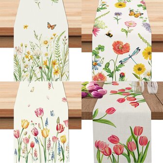 1 Pc Wildflowers Butterfly Floral Table Runner,Farmhouse Seasonal Kitchen Dining Table Decoration,Seasonal Summer Kitchen Dinning Indoor Outdoor Home Party Wedding Holiday Decor