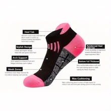 1/6 Pair Of Women's Compression Sports Socks, Cushioned, Breathable, Moisture Wicking, Arch Support, Ankle Socks For Running, Cycling, Hiking And Outdoor Activities - Multicolor - View 7
