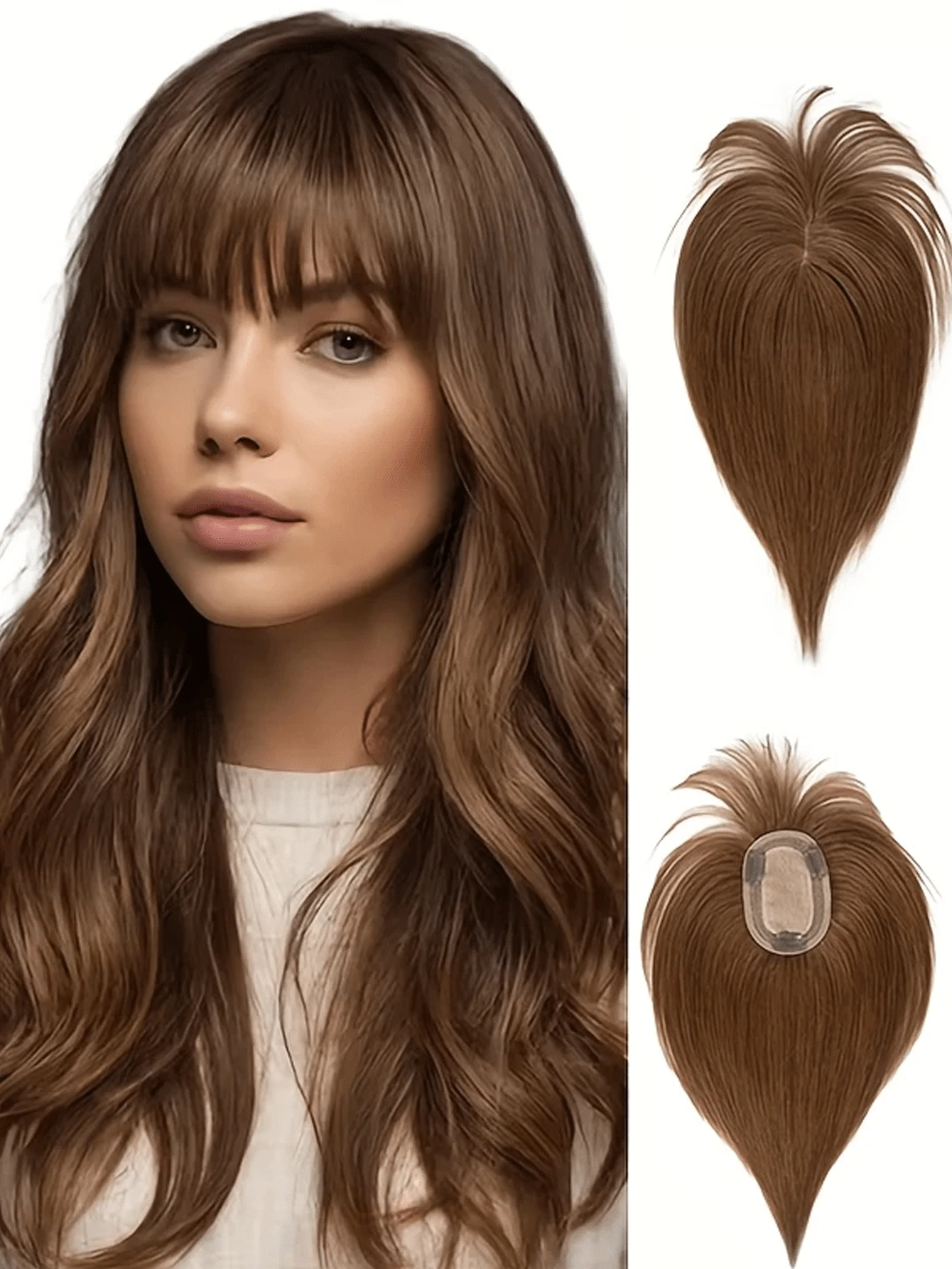 女士刘海发夹造型，真人头发，8x12 网状底部，30 克，自然无缝轻质，额外体积可更换发片 - S6 - 查看 1