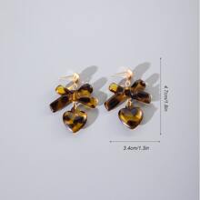 2Pcs Vintage Acrylic Leopard Print Bow Earrings, Maillard Premium Love Earrings