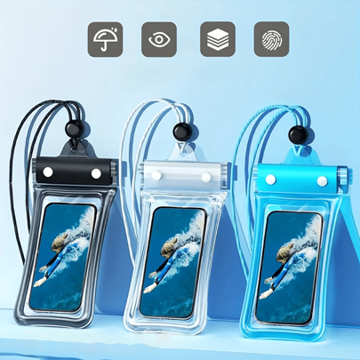 1pc Waterproof Floating Pouch Bag With Air Cushion, Touchscreen For 8.0 Inch Smartphones, Suitable For Swimming And Diving, Beach Essentials, Beach Accessories, Pool Float