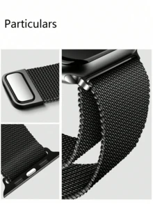 1 件男女通用不锈钢米兰编织磁性表带，兼容 45/49/38/40/41/42/44 毫米 Apple Watch 系列 1/2/3/4/5/6/7/8/SE - 黑色 - 查看 3