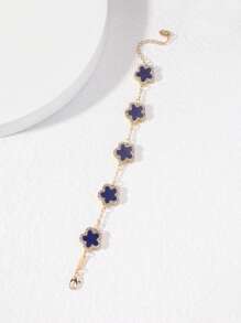 1pc Clover Shaped Rhinestone Decor Elegant Bracelet, Fashionable Dual-Sided Mother Of Pearl Flower Bracelet, Multiple Colors Available For Women