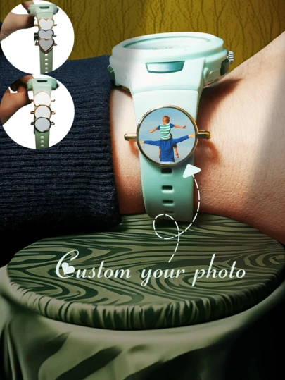 1 Styck Custom Watch Bilddekoration, Guld, Silver, Rose Gold Armband För Silikon Smart Armband Tillbehör Mors dag, Fars dag, Alla hjärtans dag, påsk, julklappar, personligt anpassade klocktillbehör för att minnas nära och kära, vänner, par och studenter.