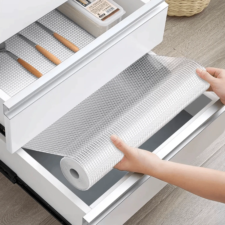 Extra Thick Removable Drawer Liner, Moisture-Proof, Mildew-Resistant, Waterproof, Oil-Proof, Suitable For Drawers, Cabinets, Desktops, Hotel Decorations, Tables, Desks, Living Rooms, Cabinet Doors, Dining Tables And Other Smooth, Flat Surfaces, Strong Adhesiveness, Easy To Apply, Single-Handed, No Odor Material