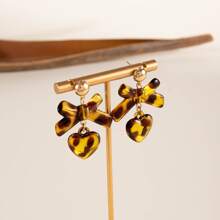 2Pcs Vintage Acrylic Leopard Print Bow Earrings, Maillard Premium Love Earrings