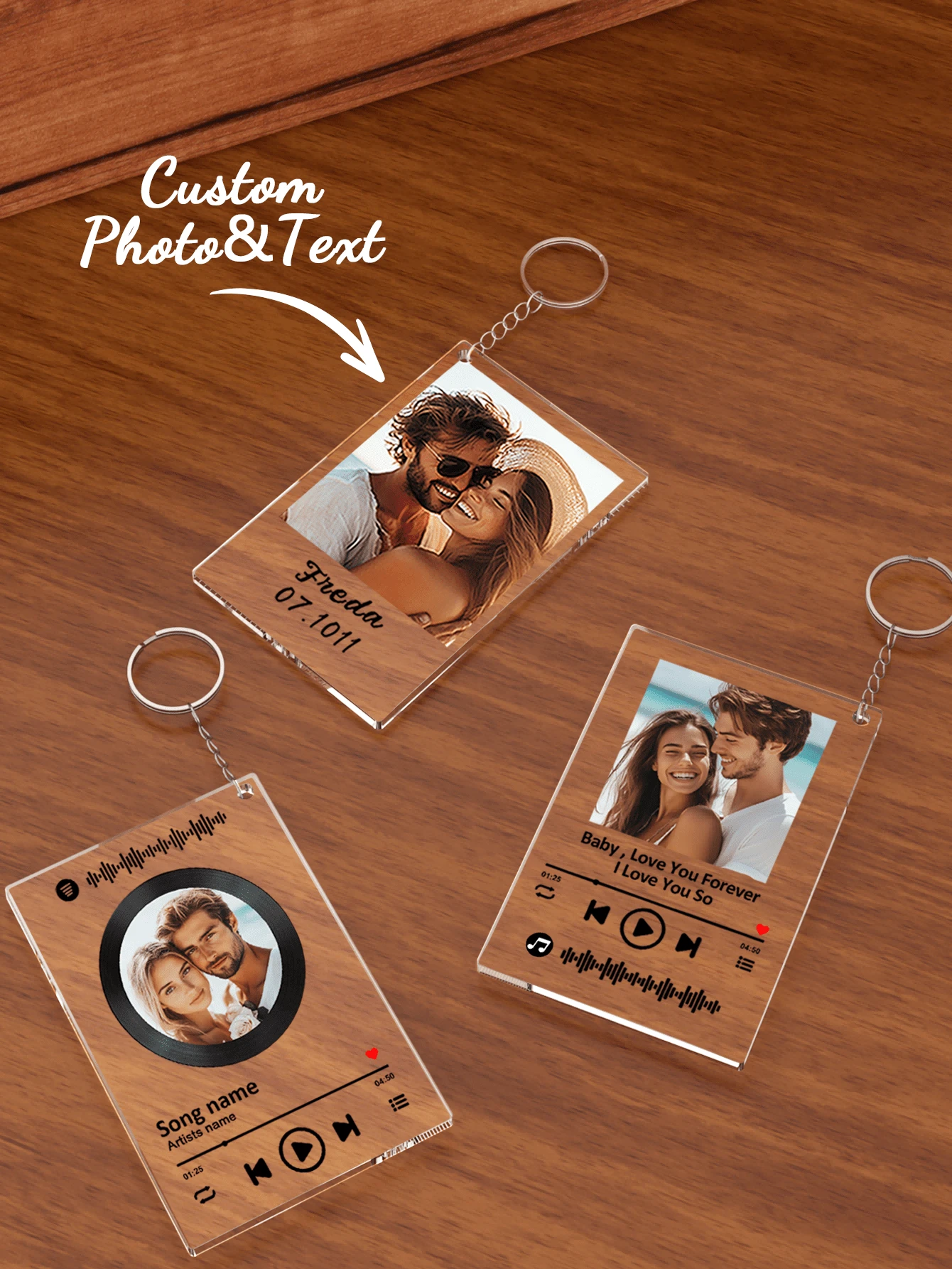 1pc Custom Photo And Text Keychains, Custom Picture Keychains, Text Personalized Photo Keychains, Custom Photo Gifts, Personalized Acrylic Keychains, Personalized Picture Keychains, Text Holiday Discovery, Winter Fashion, Valentine's Day Gifts, Send Girlfriend/Boyfriend/Female/Male Personalized Gifts To Parents/Friends, Personalized/Customized Keychains - 3 Key Chains 8.5*5.5 - View 1