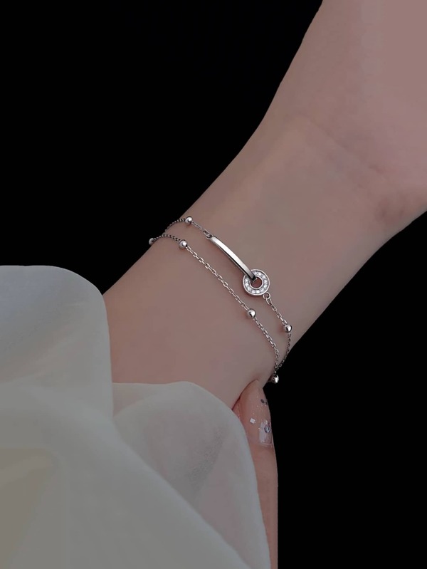 1 pieza Pulsera de doble capa de plata de ley 925 de lujo, adecuada para mujeres, aniversario, Día de la Madre, regalo para mamá, personas mayores