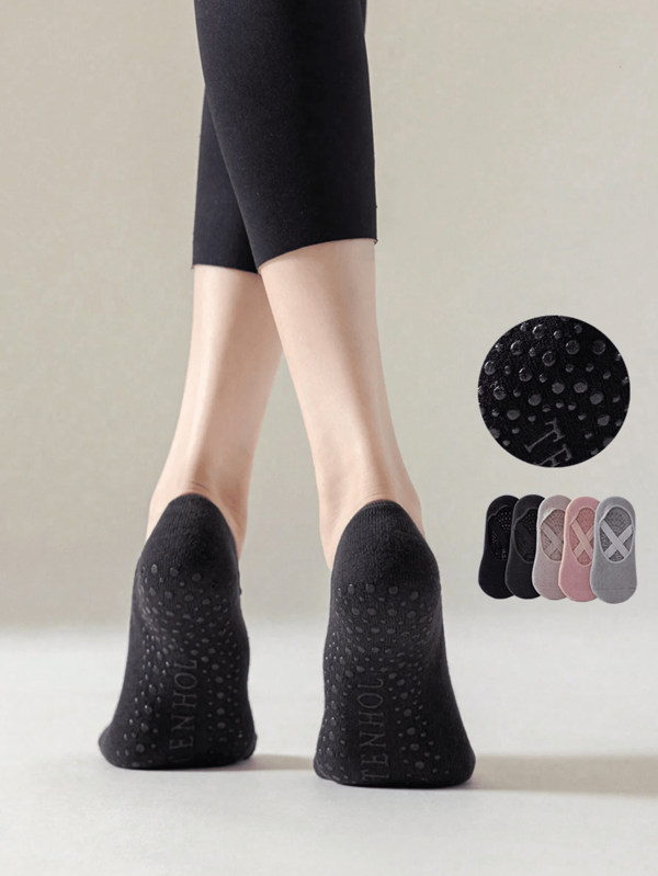 1 par de calcetines de yoga antideslizantes para mujeres con agarre de goma, calcetines de tobillo de colores múltiples adecuados para pilates, baile, entrenamiento, deportes en interiores, gimnasio