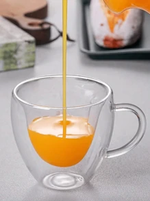 1 pièce Tasse à thé en forme de cœur d'amour - Tasse à café en verre transparent créative en forme de cœur, Mug isotherme à double paroi pour le lait, Mug à jus avec anse, Retour à l'école