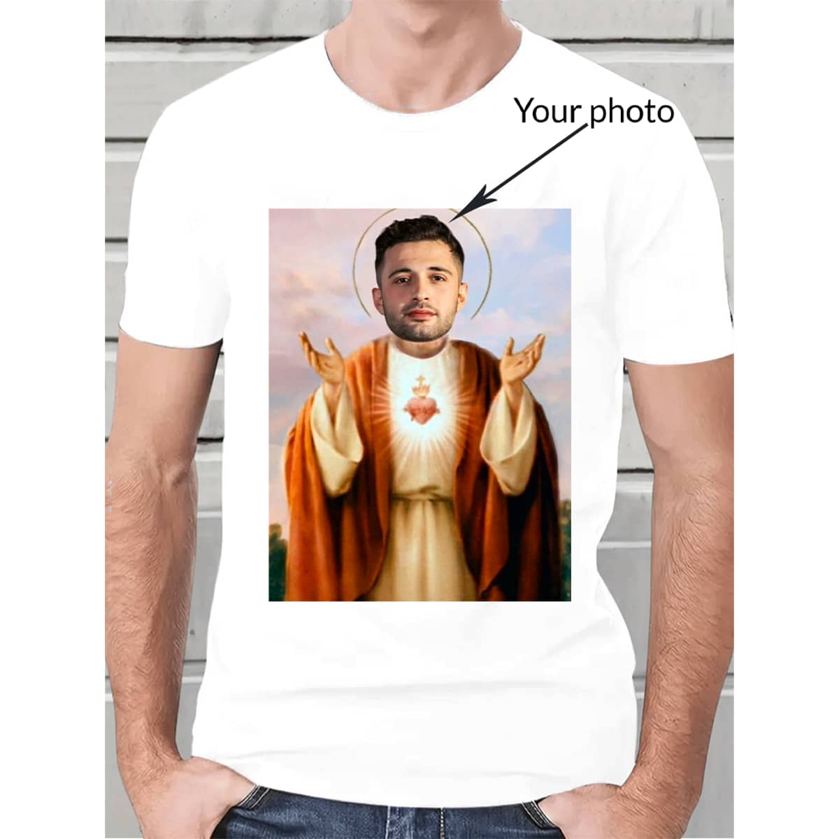 Camiseta personalizada para hombre de ajuste holgado con cara divertida - Añade tu cara (selfie/familia/mascota/amigo/equipo/pareja a juego), casual,