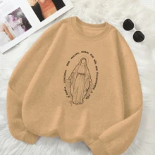 Unisex Cold Weather Top CREW NECK Without Hood Our Lady Print Christian Catholic Devotion Look - 灰色 - 查看 4