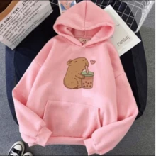 Women's Printed Sweatshirt Winter Hooded Cotton Coat - 淺粉色 - 查看 2