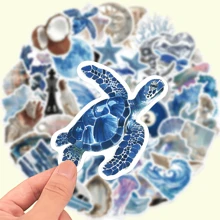 50pcs/Set Blue Ocean Doodle Stickers, Stationery Box Notebook Scrapbooking Stickers, Phone Case Luggage Guitar Decorative Stickers, Sports Water Bottle Decor Stickers,School Supplies,Back To School