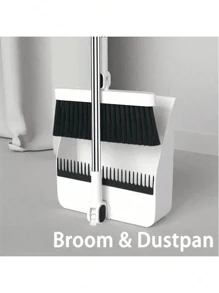 1 Set Home Broom And Dustpan Kit, Long Handle Floor Cleaning Broom And Dustpan Set With Rotatable Broom And Brush Teeth Dustpan, For Dust And Dirt Removal, Household, Kitchen, Room, Office, Cleaning Supplies, Cleaning Tools, Back To School Supplies