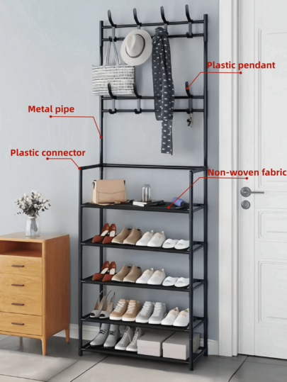 1 Stück multifunktionaler Schuhständer, Hutablage, Aufbewahrungsregal, hergestellt aus Metallrohr, Kunststoffverbindern, Vliesstoff, zum Aufhängen von Hüten, Schals aber nicht von Kleidung geeignet, Tragfähigkeit unter 5 kg, beweglich, einfache Montage, geeignet für Wohnzimmer, Eingang, Schlafzimmer, Arbeitszimmer, Büro, Geschenke zu Feiertagen, Weihnachten, Kinder, Aufbewahrung von Stoffschuhen, gemütliche Wohnanforderungen