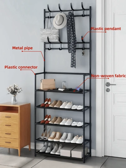 1 pezzo Portascarpe multifunzionale, portacappelli, scaffale di stoccaggio, realizzato in tubo di metallo, connettori in plastica, tessuto non tessuto, può appendere cappelli, sciarpe ma non vestiti, capacità di carico inferiore a 5 kg, mobile, facile da montare, adatto per soggiorno, ingresso, camera da letto, studio, ufficio, regali per le vacanze, regali di Natale, regali per bambini, requisiti per la conservazione delle scarpe in tessuto, casa accogliente