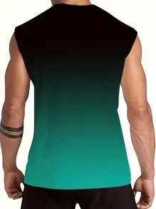 Plus Size Men's Geometric Gradient Printing Casual Sleeveless Shirt, Suitable For Outings And Street Wear