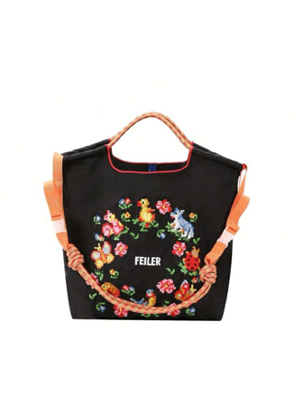 2025 New Cross-Border Japanese Style Shoulder Strap Women's Bag, Nylon Needle Embroidery Shopping Tote Bag, Large Capacity Work Commute Handbag