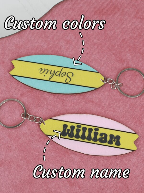 1 pieza Llavero de madera personalizado con letra/nombre personalizado, color, en forma de tabla de surf a la moda y portátil, regalo de fiesta/cumpleaños, regalo de graduación para amigos