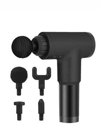 Pistola masajeadora muscular seis velocidades dispositivo relajación muscular vibraciones ajustables cabezales intercambiables portátil recuperación fitness