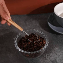 1 PIEZA/Cuchara medidora de café vintage, cuchara medidora de café molido de acero inoxidable con mango de madera largo, cuchara medidora metálica para medir té, café, miel. Vuelve a la escuela. - Marrón - Ver 8