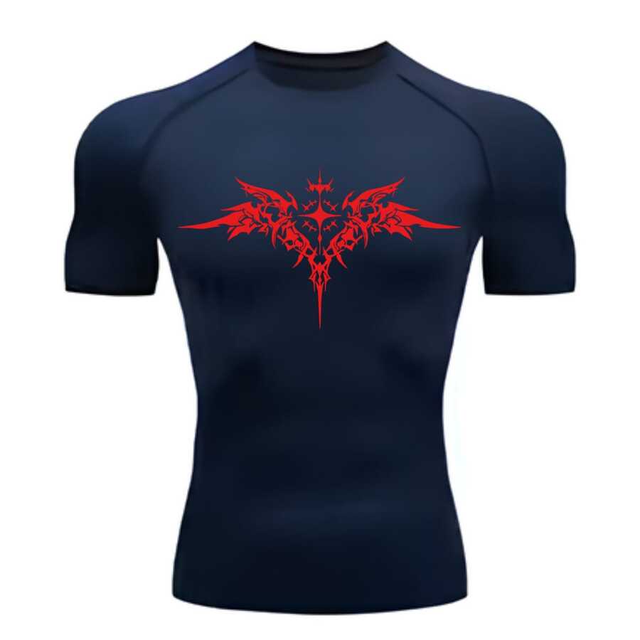 Compression Shirt UV Protection 50+ Printed Ice Fabric Second Skin Short Sleeve Cyber Triball Wings Biblically Accurate Angel Colorful T-Shirts Dyr Fit Gym Fitness Gym Print On The Front - 海軍藍/紅色 - 查看 1